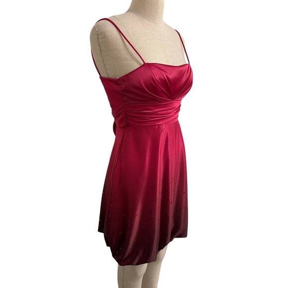 Vintage Y2K Jump Apparel Red Satin Spaghetti Strap Dress Ruched Bodice Sparkle - Picture 3 of 12